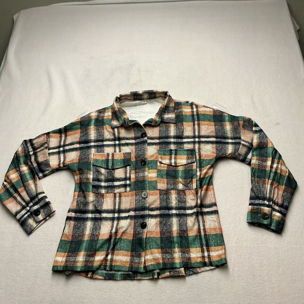 Womens Plaid Winter Cozy women Over Shirt Yellow And Green Sz M, 4269